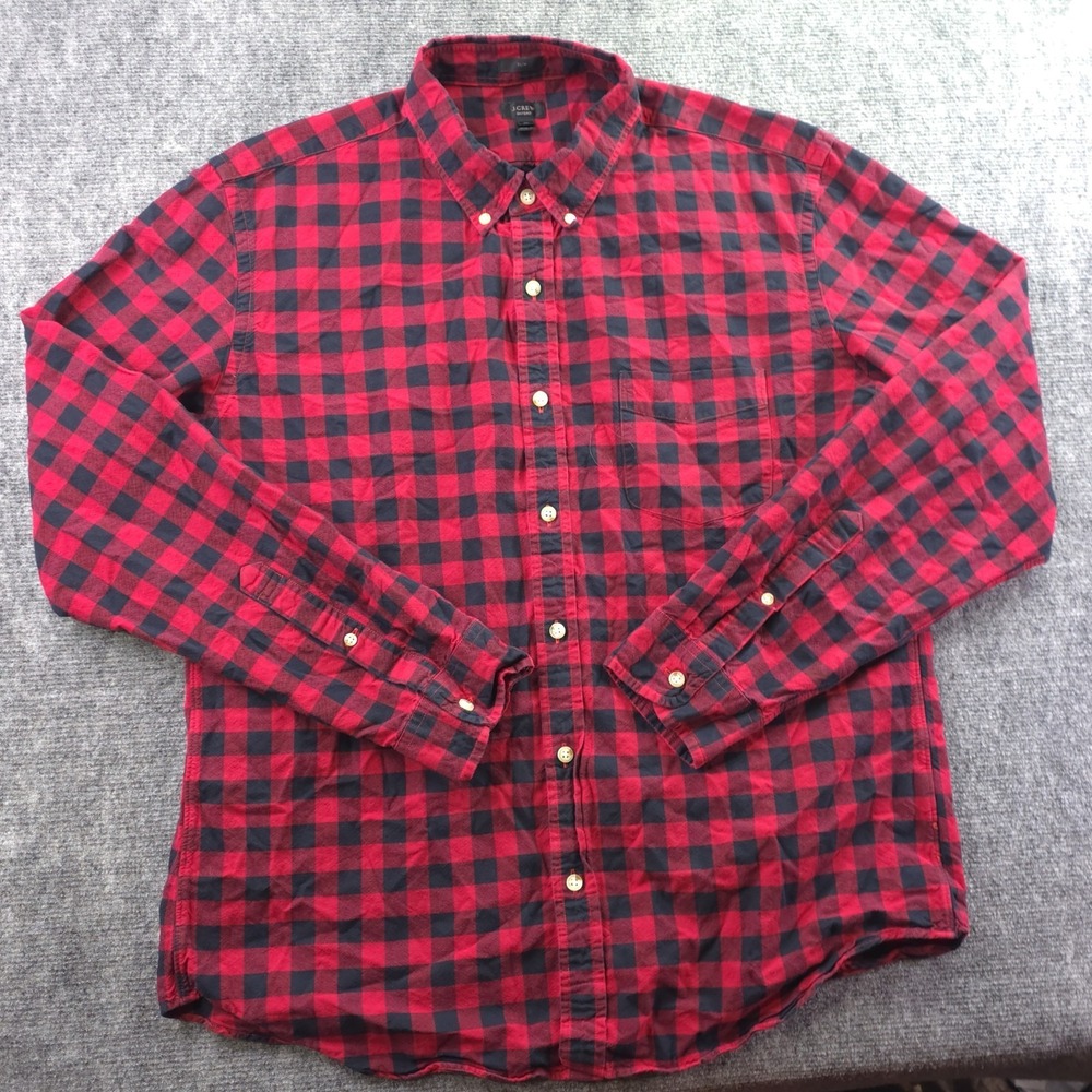 J Crew Oxford‎ Shirt XL Slim Fit Red Black Check Long Sleeve Button Down